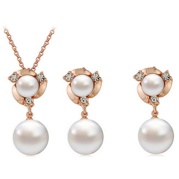 

popular trend pearl necklace and earrings sets fashion flower pearl jewelry sets for women gift wedding jewelry sets 1282, Silver