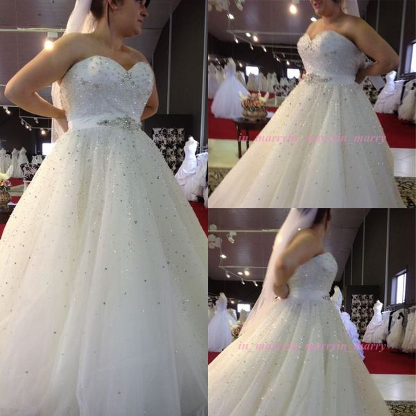 

elegant plus size wedding dresses sweetheart backless sleeveless a-line bling bling beaded crystal wedding gowns custom made