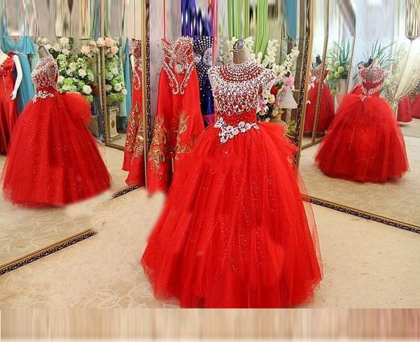 

2019 golden globe girl pageant dresses cap sleeve beads crystals pageant dresses evening for girls tulle little girls red flower girl dress, White;red