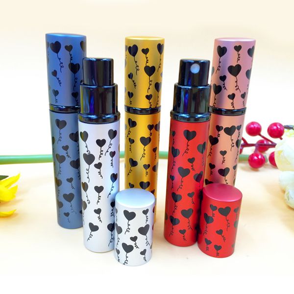 

love heart color perfume bottle 10ml refillable mini metal glass bottle atomizers portable makeup containers for lady dc728