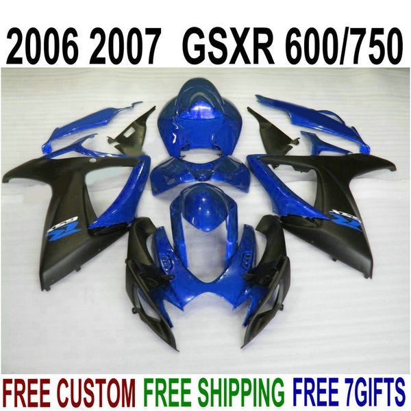 Neues Verkleidungsset für Suzuki GSX-R600/750 06 07 Verkleidungen K6 GSXR 600 750 2006 2007 mattschwarz blauer Kunststoff-Motorradsatz NS48