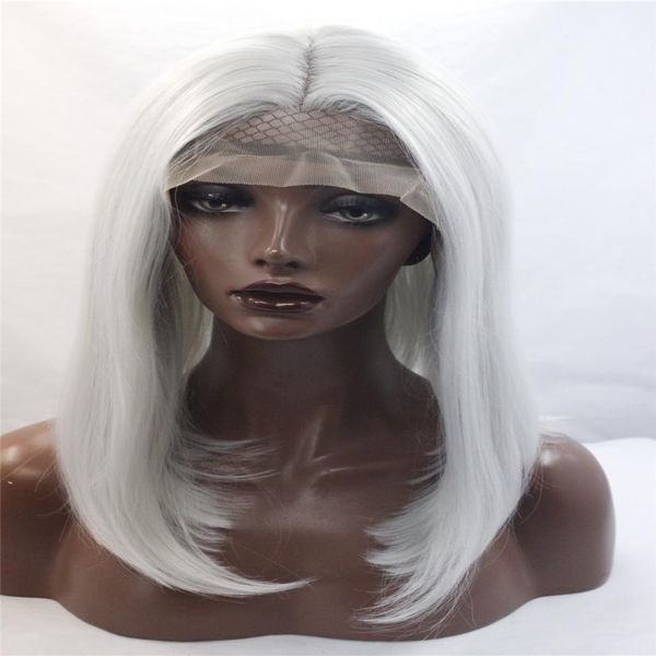 Fashion Wig Lave Front Wigs Silver White Lace Front End Long Wavy