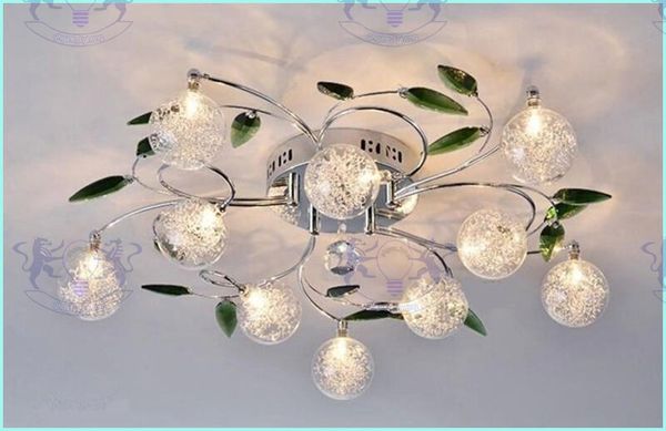 2019 Led Ceiling Light Modern Green Leaves Light Crystal Ball Ceiling Light Aluminium Wire Ceiling Lamp For Study Bedroom Living Room Dining Room From