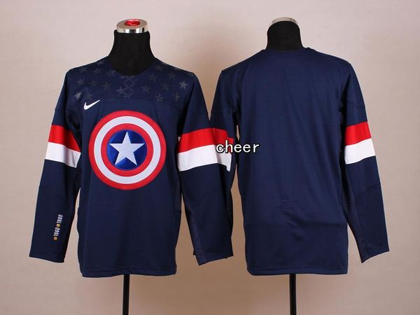 

2015 новые оптовые мужские пустой синий / белый Капитан Америка мода хоккей трикотажные изделия