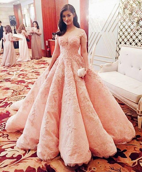

zuhair murad prom dresses 2016 short sleeve embroidery ball gown evening dresses long vestidos de festa celebrity pageant gowns, Black
