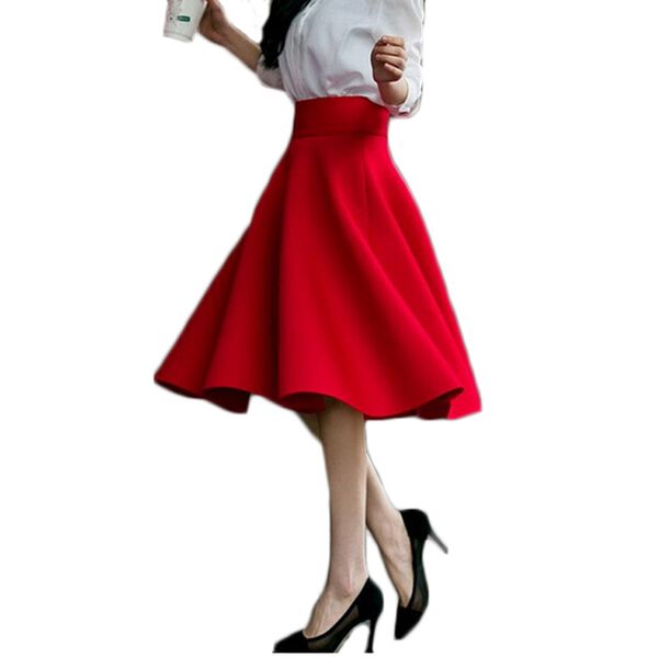 

wholesale-5xl plus size skirt high waisted skirts womens white midi skort pleated tennis skirt saia preta pink black red blue colors 2016