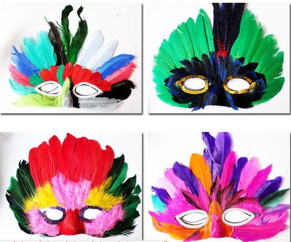 Maschera di piume per feste fai-da-te moda donna sexy signora Halloween MARDI GRAS carnevale piume di pollo colorate maschere di Venezia regalo drop shipping