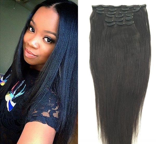 Yaki Straight Clip In Human Hair Extensions Malaysian Virgin Hair