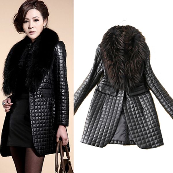 

Женская Slim Fit искусственного меха воротник пальто и пиджаки черный с длинным рука