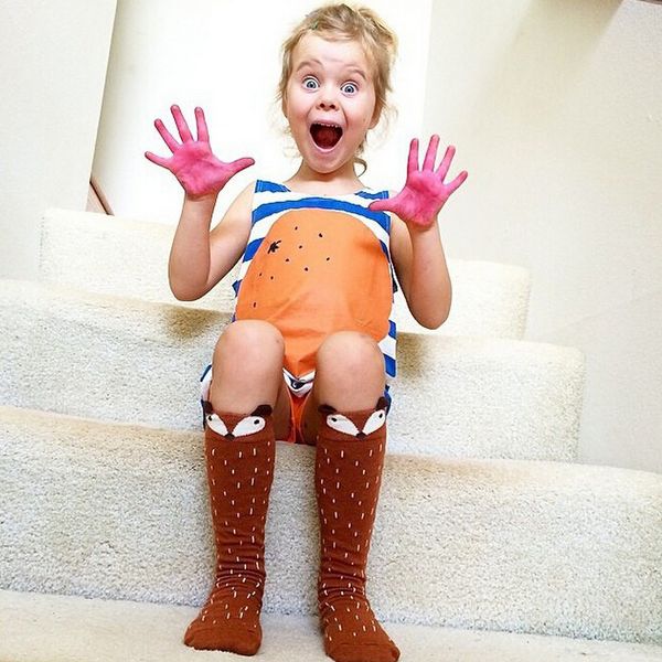 

младенческой хлопок 3d фокс чулки малышей дети девочки колено высокие носки школа хлопковые колготки полосатые чулки для девочек 1-6 лет гру, Pink;yellow