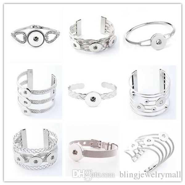 

metal snap bracelet fashion style diy charms bracelets bangles fit 18mm snap buttons jewelry for women sl6006, Golden;silver