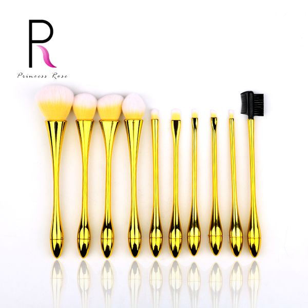 Princesa Rosa 10 Gotas De Água Pequena Cintura Maquiagem Brushes Pincel Maquiagem Brochas Professional Make Up Brush Set Amarelo