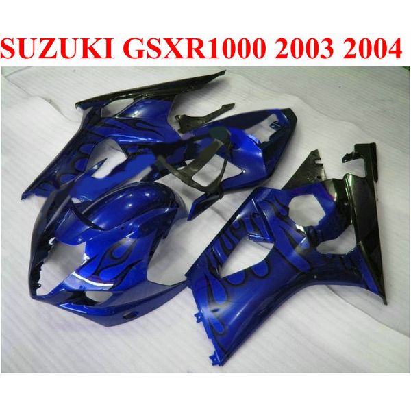 

plastic fairing kit for suzuki 2003 2004 gsxr1000 fairing set k3 k4 gsx-r1000 03 04 black flames in blue plastic bodykits cq30