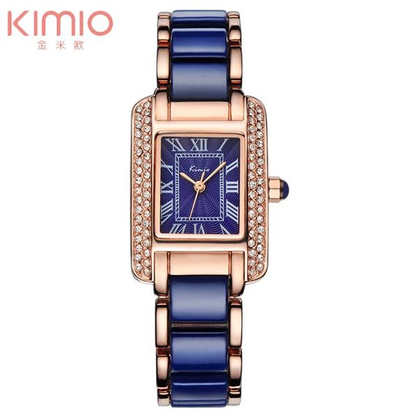 

kimio rectangle dail watch white ceramic wrist watches quartz women casual watch full of crystal, Slivery;brown
