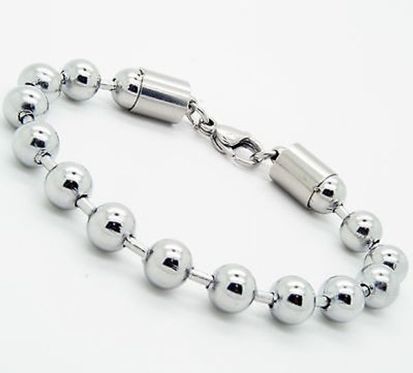 

ball bracelet stainless steel 8.5inch 6mm silver fashion men's jewelry, Black