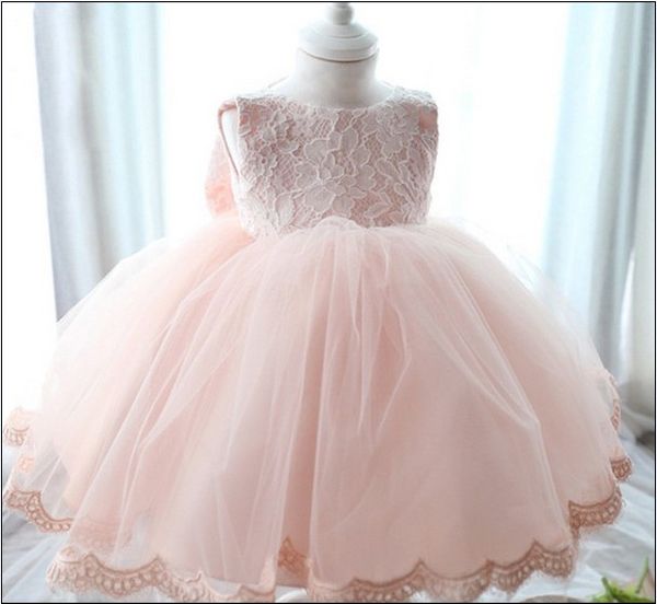 

Infant Baby Christening Dresses for 2019 %100 Actual Photo Lace Toddler Girls Party Princess Dress Full Month and Year Clothes Retail K366, Pink