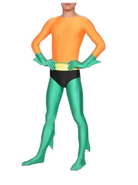 

оранжевый зеленый аквамен лайкра / спандекс костюм супергероя хэллоуин косплей костюм зентаи, Black;red