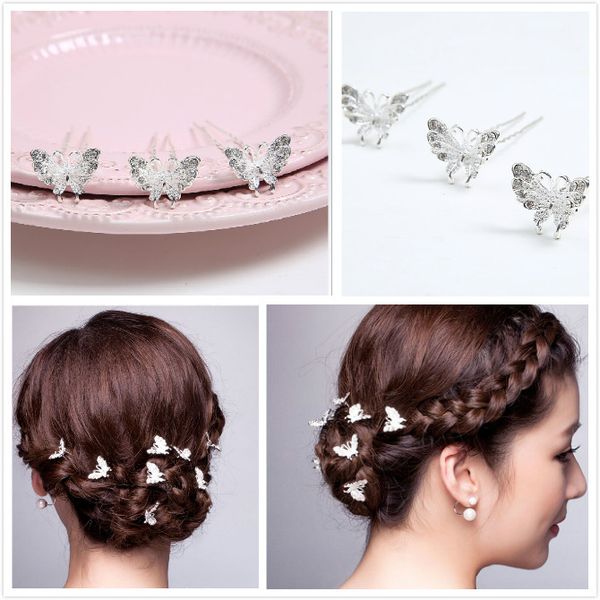 

fashion crystal rhinestone butterfly hair pins crystal hair jewellery wedding bridal jewelry hair accessories, Golden;silver