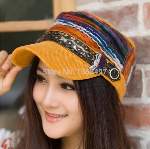 

wholesale-baseball flat-cap hat cap striped cotton pathwork ethnic caps sport casual hats snapback cap fashion for women, Black;white