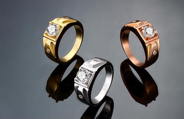 2015 o novo nobre k cavalheiro de ouro zircão geométrica moda personalidade homens anel de ouro / rosa de ouro / perkin tamanho us8 us9 eua 10 pçs / lote