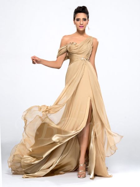 

2016 fashion new arrival charming front-split one-shoulder sequins floor-length chiffon evening dresses 1002, Black;red