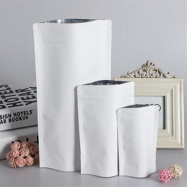 Stand Up White Kraftpapier Aluminiumfolienbeutel Reißverschluss Doy Pack Verpackungsbeutel Lebensmittel Tee Snack wiederverschließbare Beutel Großhandel LZ0504