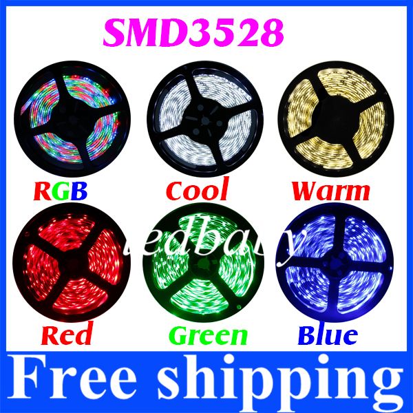 

5 м / рулон 300 светодиодов rgb красный зеленый синий прохладный теплый белый 3528 гибкие светодиодные полосы света не водонепроницаемый для