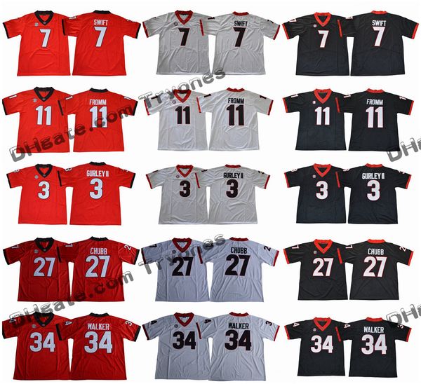 

2017 georgia bulldogs college football jersey 11 jake fromm 7 d'andre swift 27 nick chubb 34 herchel walker 3 todd gurley ii new mens s, Black;red