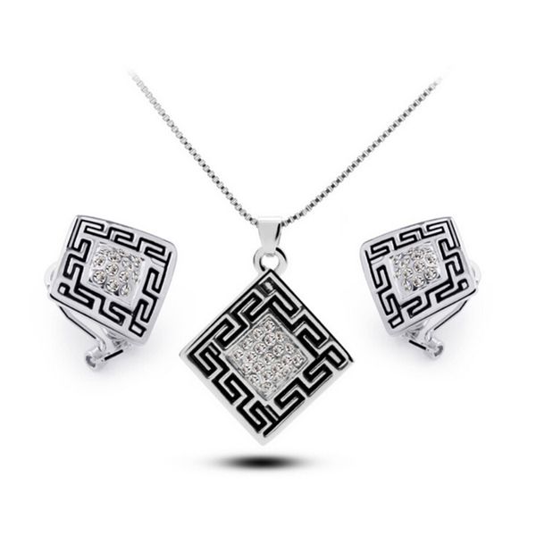 

earring and necklace sets beautiful crystal pendants and ear studs for party personalized jewelry for women 5447, Silver