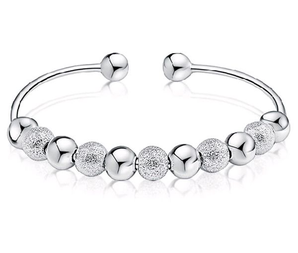 

sterling silver plated cuff bangle bracelets good luck lucky beads anti allergy hand jewelry for women sale 20pcs lot, White
