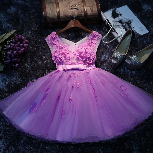 

spring pink party dresses for girls teens with appliques beads bow a line short cocktail gown tulle short prom dresses evening wear cheap, Black