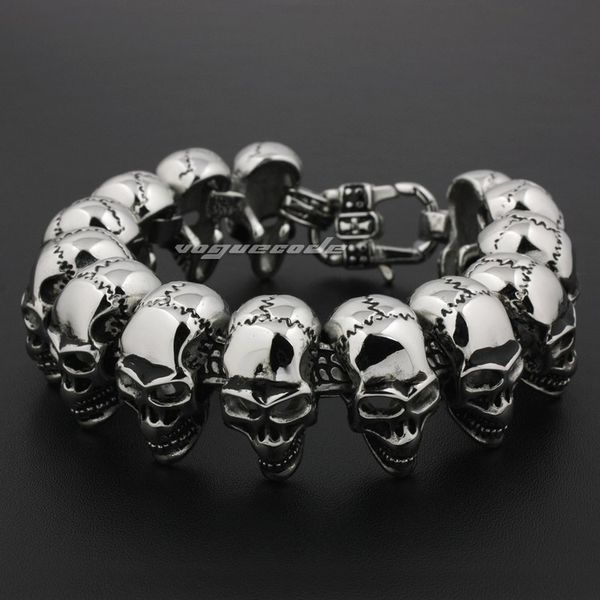 

7 length 316l stainless steel mens skulls biker rocker punk bracelet 5q010, Black
