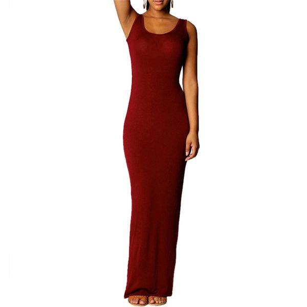 

wholesale- women sleeveless t-shirt dress summer scoop neck bodycon party long maxi dress, White;black