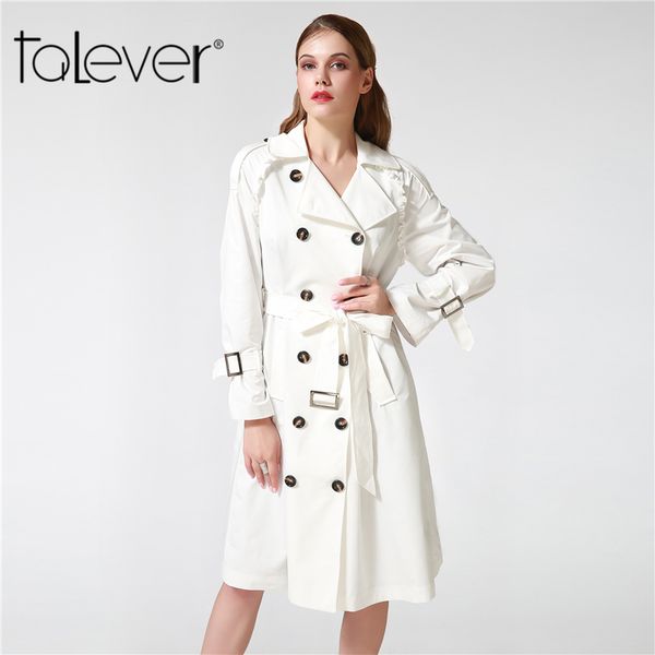 

wholesale- talever autumn winter trench coat for women adjustable waist slim solid black coat white long trench female outerwear plus size, Tan;black