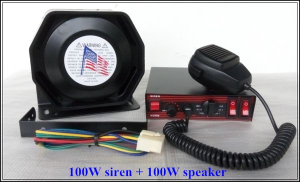 Spedizione gratuita! DC12V 100W Auto della polizia ambulanza camion dei pompieri sirena allarme sirena amplifires con telecomando + altoparlante 100W, spedito per posta veloce