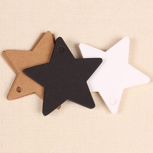 

wholesale- 100pcs star kraft paper label wedding christmas halloween party favor price gift card luggage tags white black brown 3 colors