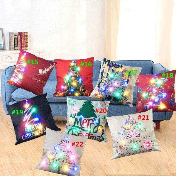 Federa per cuscino lampeggiante di buon Natale 45 * 45 cm Cuscini luminosi a LED Fodera per cuscino Illumina la federa per auto Divano di casa Decorazione natalizia