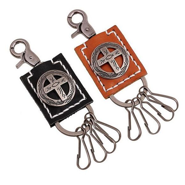 

high grade leather keychains men women couples key rings vintage punk style cowhide cross keychain good handbag pendant y118, Slivery;golden