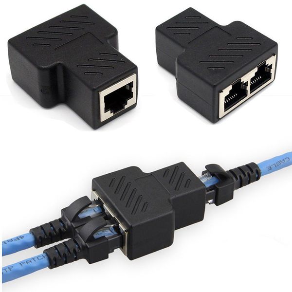 

Высококачественный черный адаптер разветвителя RJ45 от 1 до 2 Двойной женский порт LAN CAT 5 CAT 6 Ethernet-преобразователь