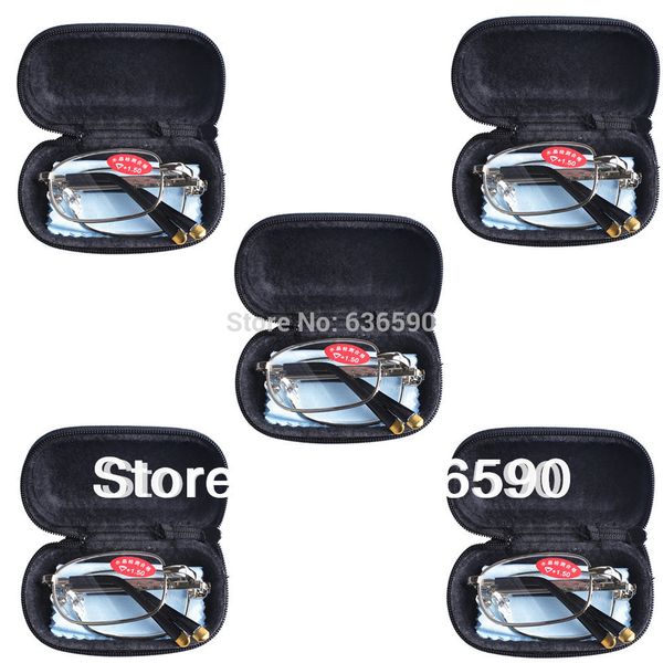 

wholesale-5 prs mens womens folding travel business reading glasses for work home holiday with case 11 lens lenses strengths +1.0 to +6.0