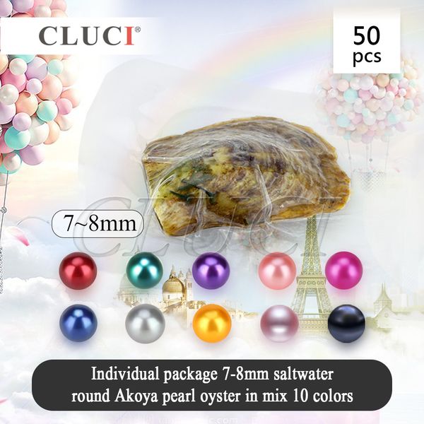 

In Mix 10 Colors of 7-8mm Saltwater Round Akoya Cultured Single Pearl Oyster with Individually Vacuum Package Grade AAA, 50pcs