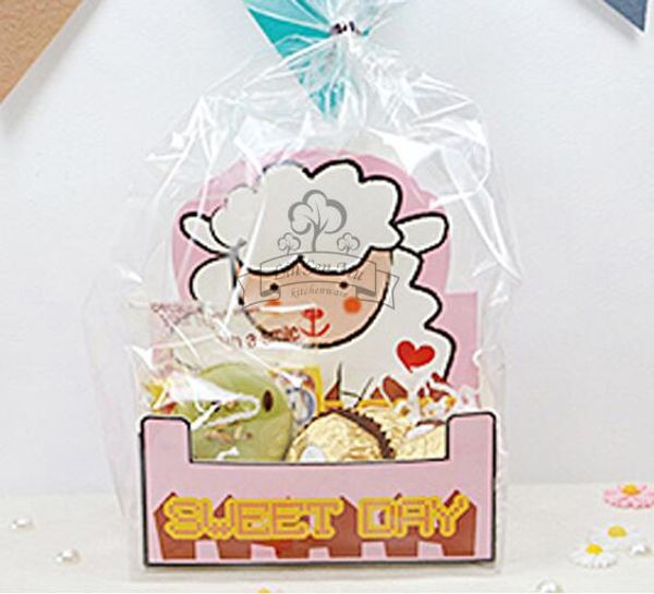 

cute small sheep translucent flat open bag cake&cookie wrappers,candy,package (95set/lot 1set=1bag +1 paper base ) ing