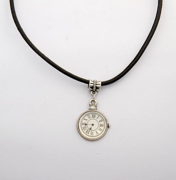 

горячие продажи 10 шт. / лот сплава падение глазури часы модель шарм подвески кожа веревка ожерелье мода женщины ювелирные изделия день свят, Silver