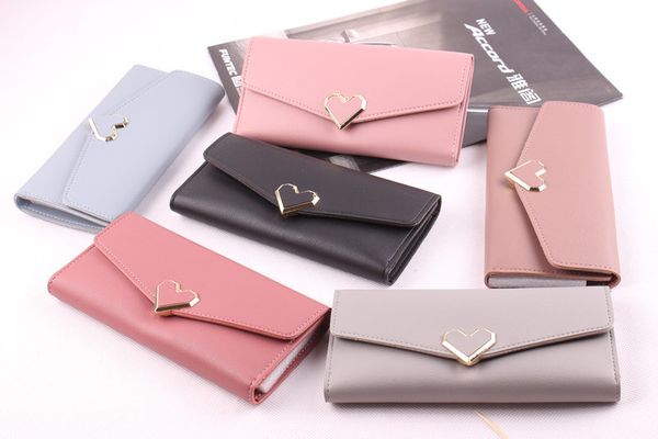 

wholesale-2018 europeans and americans fashion confectionery color female student money clip long woman purse carrying bag, Red;black
