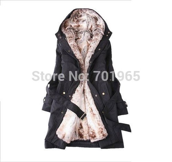 

wholesale-products winter jacket,winter outerwear,winter clothes,faux fur lining women's fur jackets parka overcoat, Black