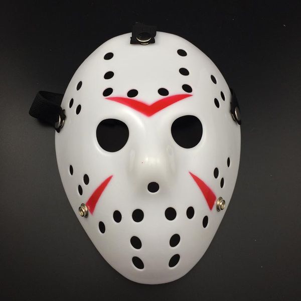 Máscara de Jason Festa de Halloween Máscara Assustadora Cosplay Rosto Cheio Branco-Vermelho Jason vs Friday Horror Máscara de Filme de Hóquei