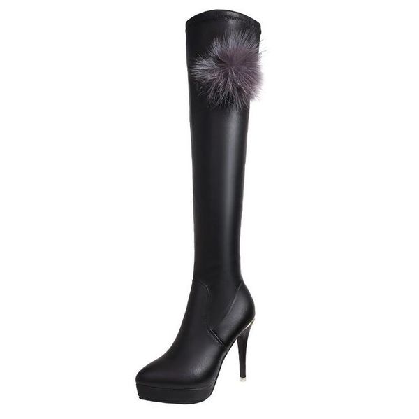 

women boots high heels thigh high boots winter over knee boots ladies thick fur shoes black shoes