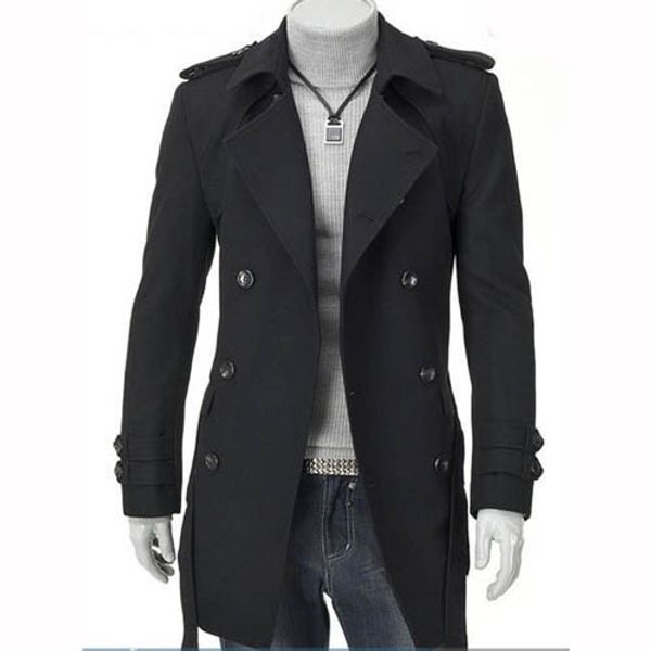 

fall-stylish woolen trench coat windcoat for men, Black