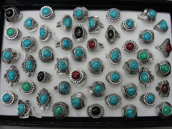 

2015 brand new women's antique silver ring with four color turquoise bohemian ring gothic jewelry, Golden;silver