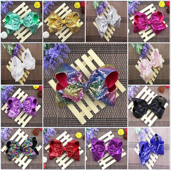

girls sequin hair bows with clips for kids handmade large bling rainbow sequin bows hairgrips hair accessories, Slivery;white